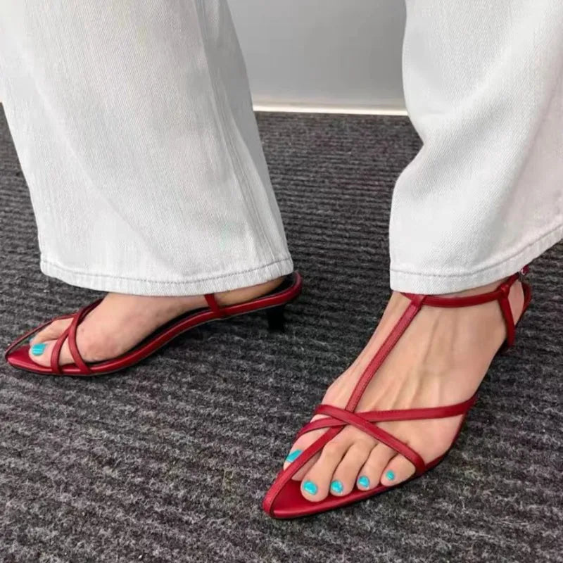 Women's Thin Heeled Sandals Designer Sexy Elegant Mid Heels Shoes Zpaxo