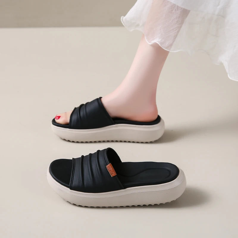 2025 Women Comfortable Elegant Slippers Slip-on Thick Heel