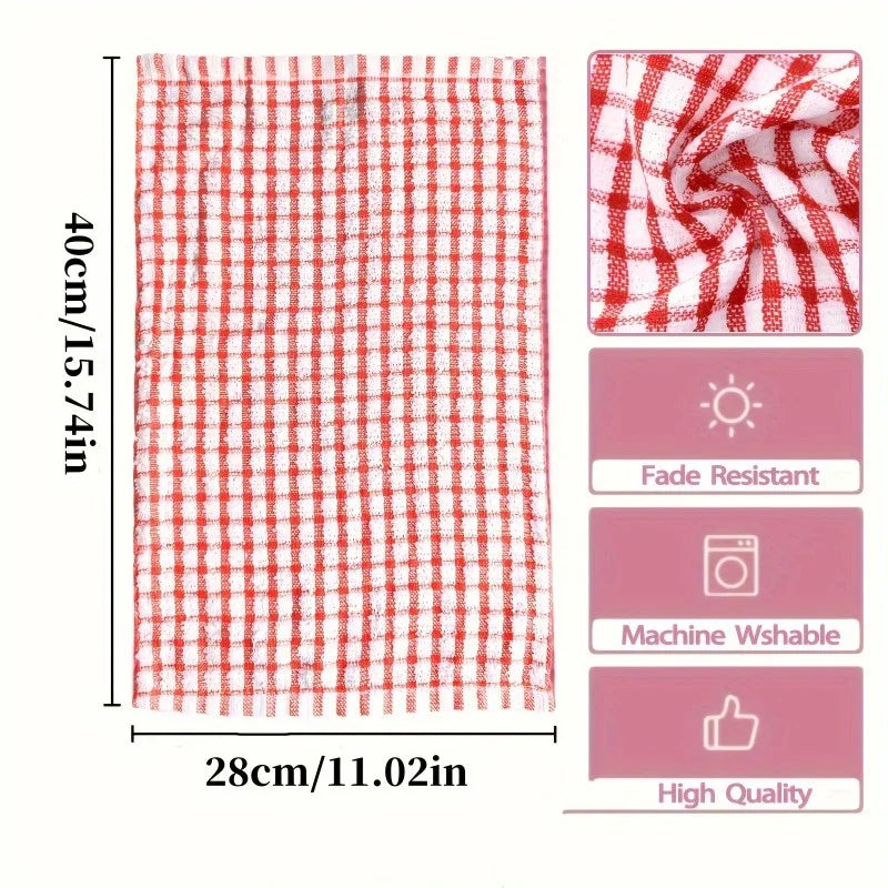 Absorbent Plaid Dish Towels Reusable Cleaning Cloths Kitchen Bedroom