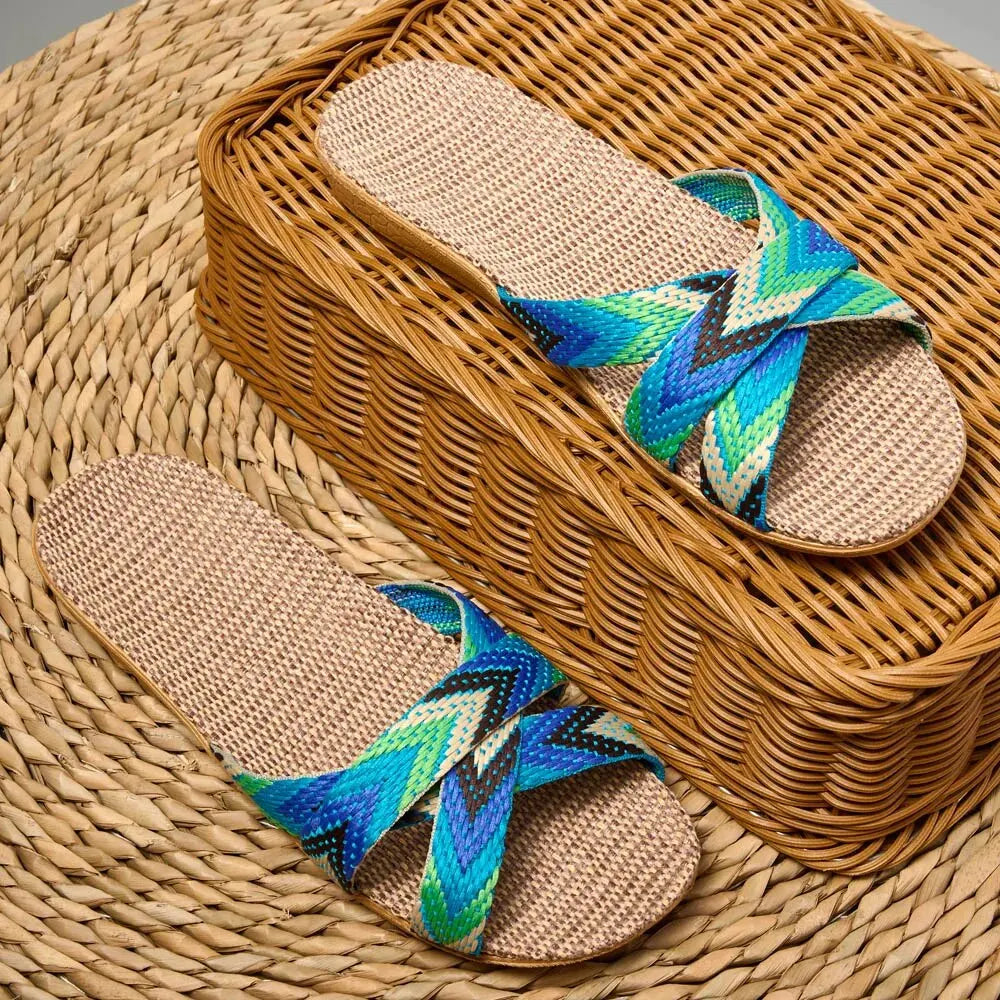 Indoor Slippers Women Home Shoes Lightweight Linen Couple