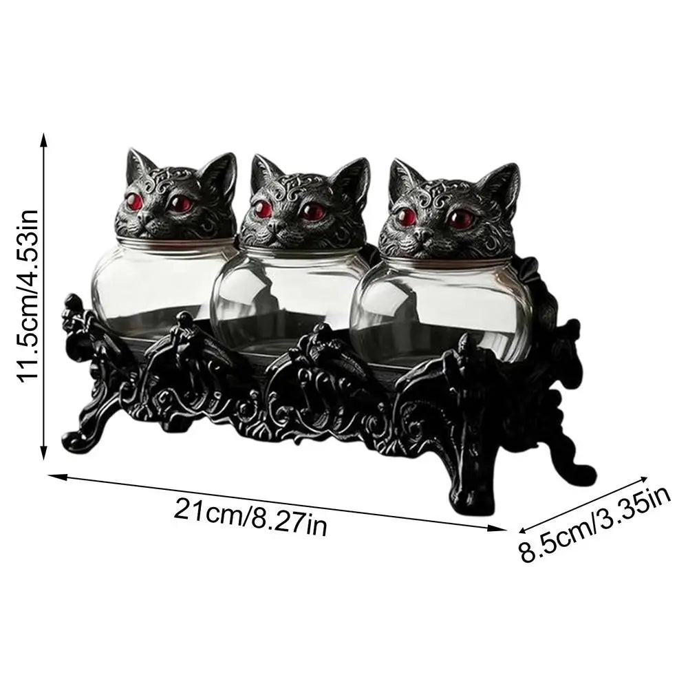 Glass Jar 3 Piece Cat Head Airtight Gothic Tea Containers seasoning Jars with Lids for Salt Pepper Tea Leaves Kitchen Dining Zpaxo China Mainland A