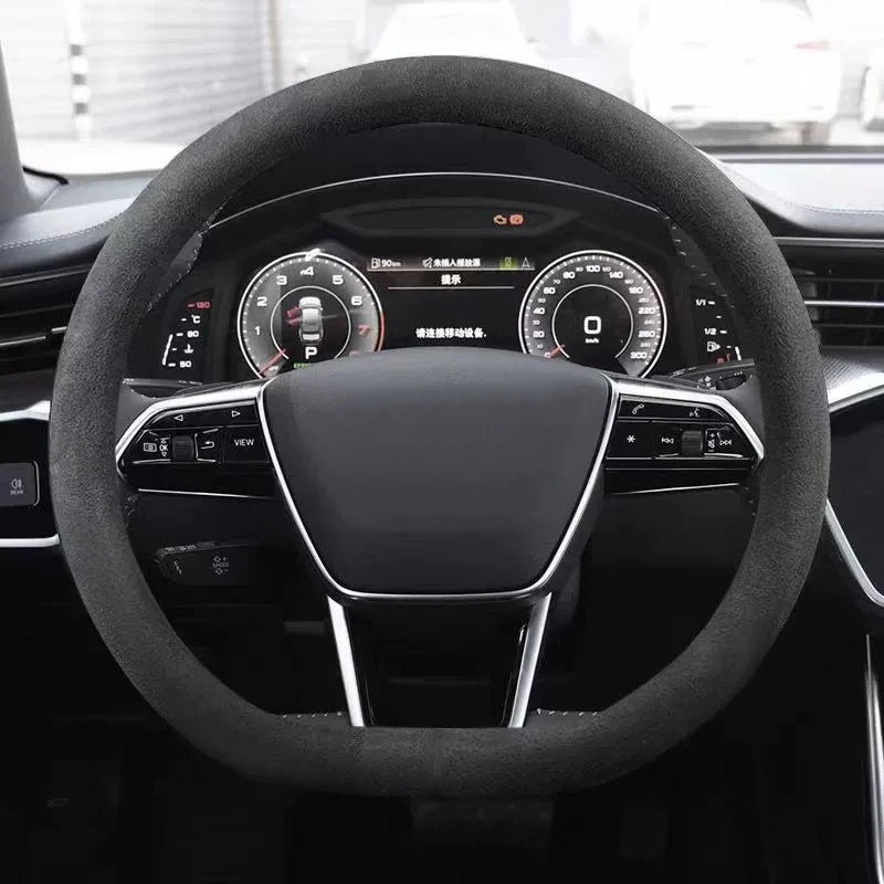Suede Steering Wheel Cover Universal 37–38cm | Gray Breathable