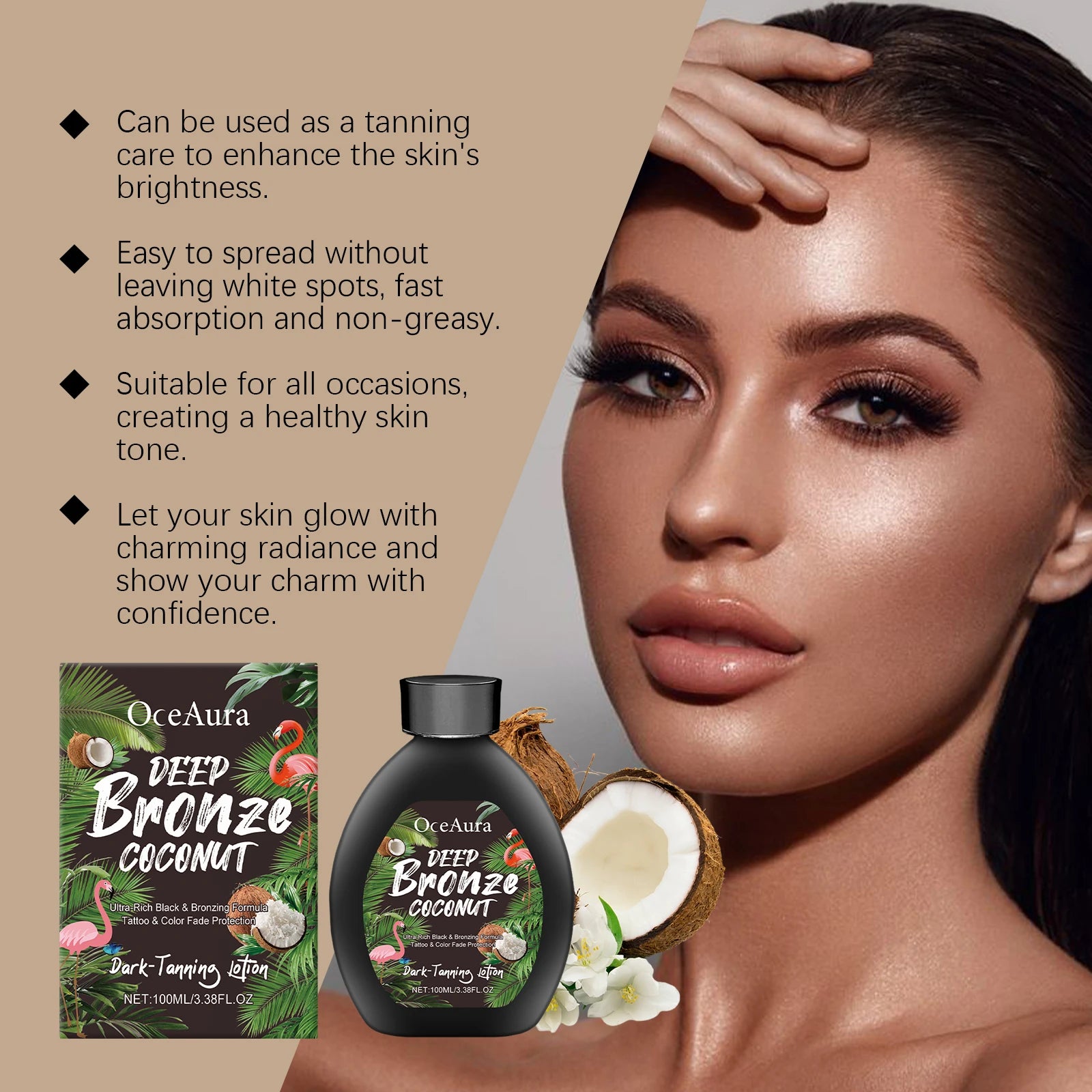 OceAura Coconut Oil Dark Tanning Lotion – Bronze Accelerator Tanning Accelerator Lotion Zpaxo