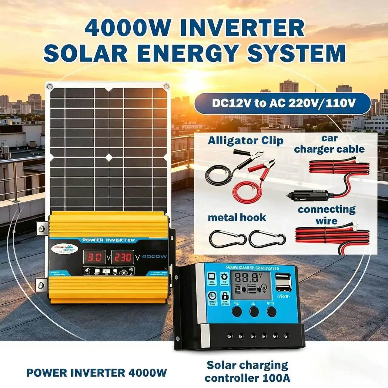4000W Solar Inverter 600W Panel 100A MPPT Charge Controller 220V AC Zpaxo