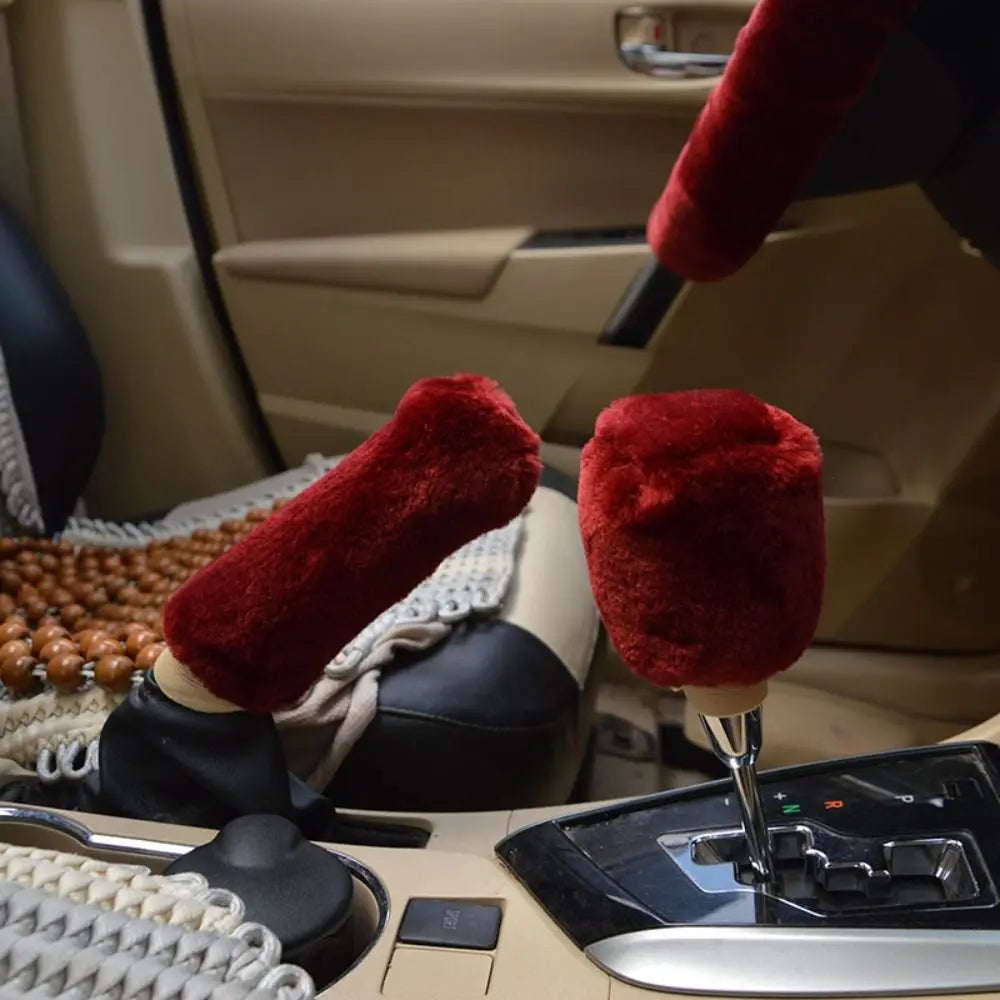 1 Pair Soft Plush Handbrake Cover Warm Thickening Car Solid Grip Zpaxo wine red
