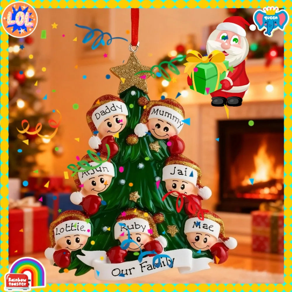 Christmas Tree Pendant Cute Acrylic Ornaments Flat Santa Hat&star Zpaxo Family of seven