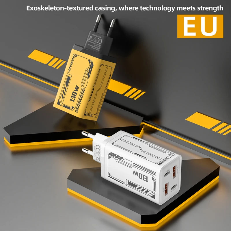 130W 4 Ports 2USB+2PD Gan Charger Quick Charge EU US UK USB-C QC 3 0