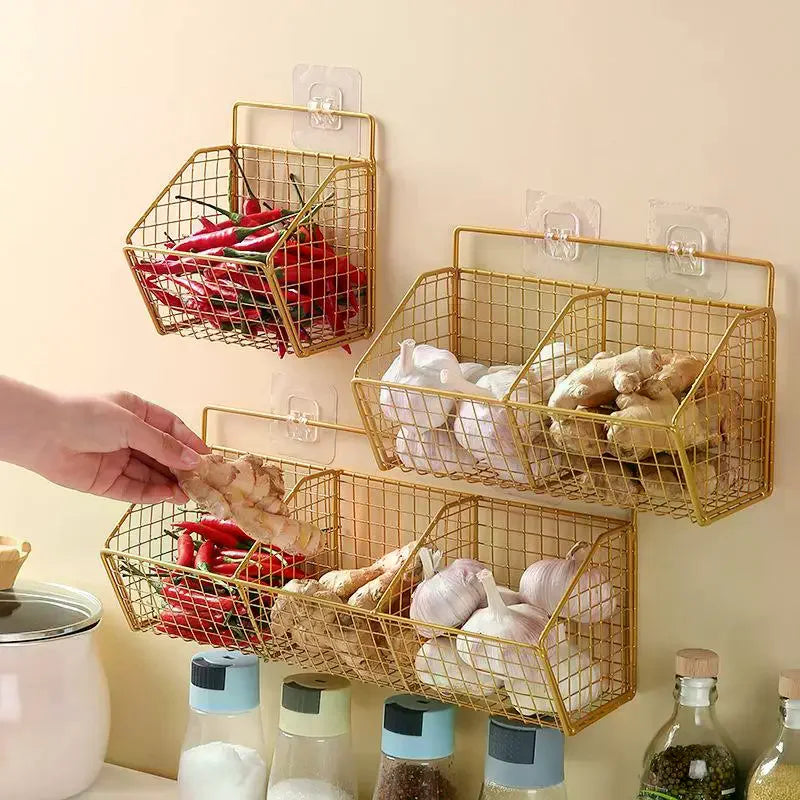 Carbon Steel Hanging Wire Basket 1 2 3 Grid Wall Mounted Kitchen Zpaxo