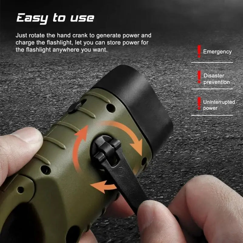 Hand Crank Solar Powered Rechargeable LED Flashlight Survival Gear
