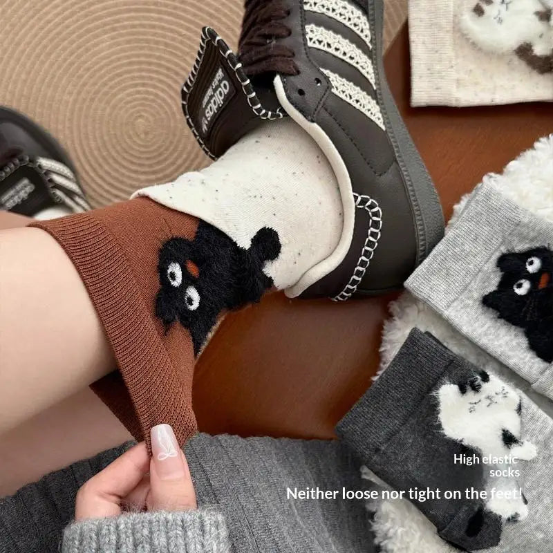 Mid-tube Couple Socks Soft Comfort Durable Sweat-absorbing 3D Cat Zpaxo
