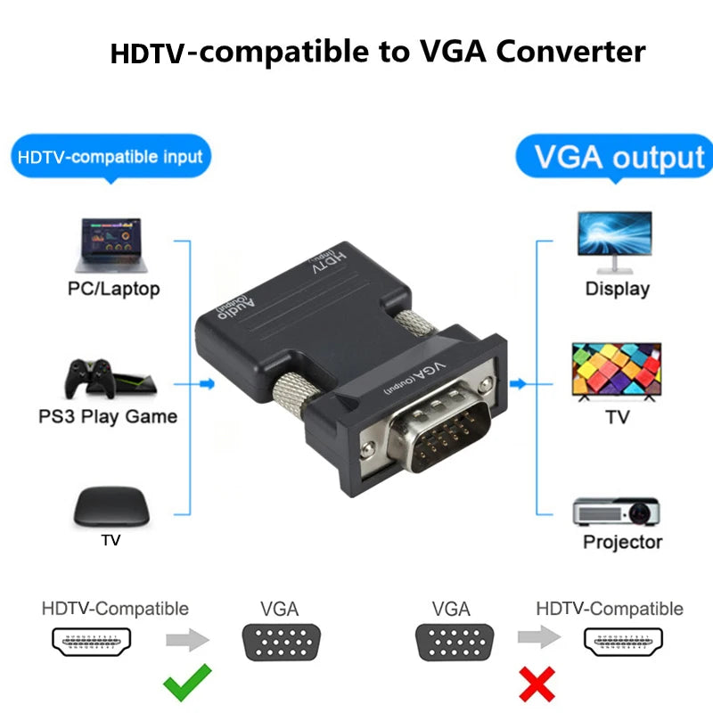 HDTV VGA Line Audio 1080P Female Male Converter 3 Projector Computer Zpaxo