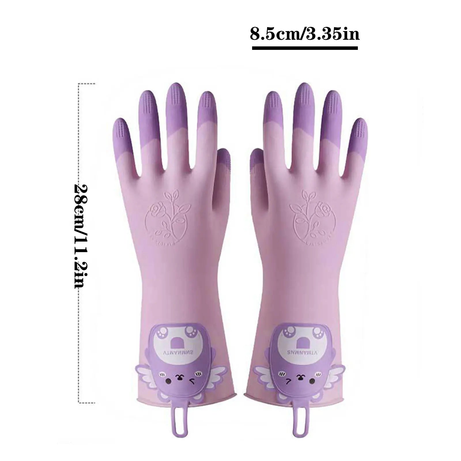 Reusable Latex Dishwashing Gloves, 3 Pairs Color-Block Cartoon Kitchen Gloves for Washing Dishes, 11in Long Cuff, Non-Slip Zpaxo