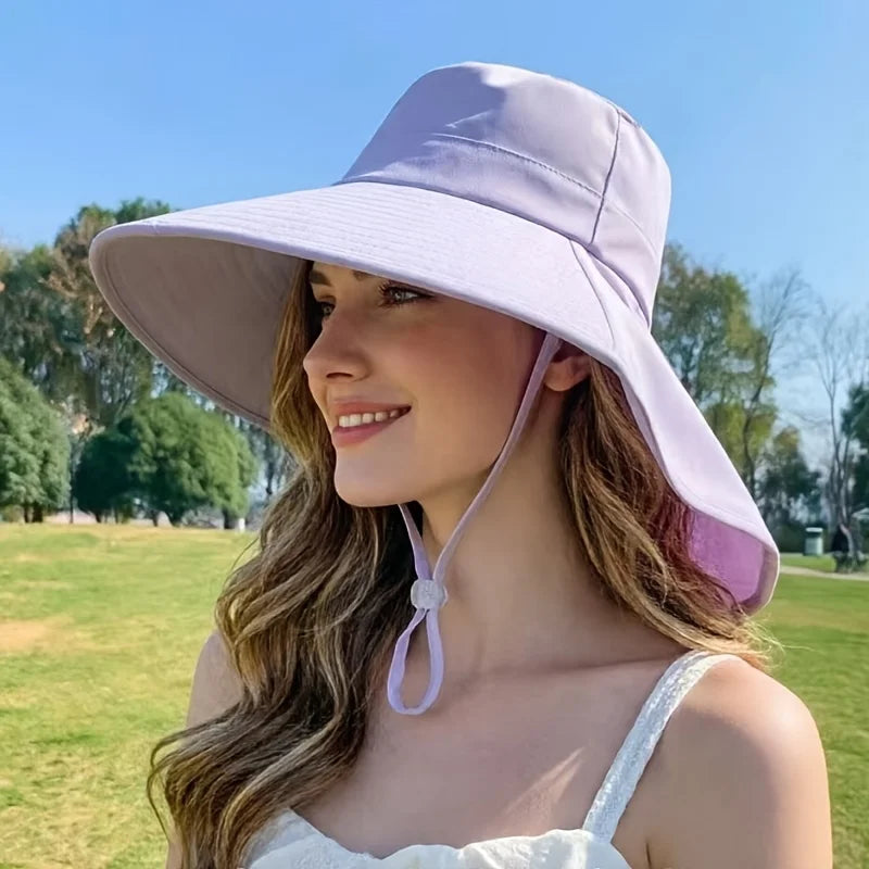 Women's Summer Sun Hat Fisherman Wide Brim Shawl Detachable Cycling