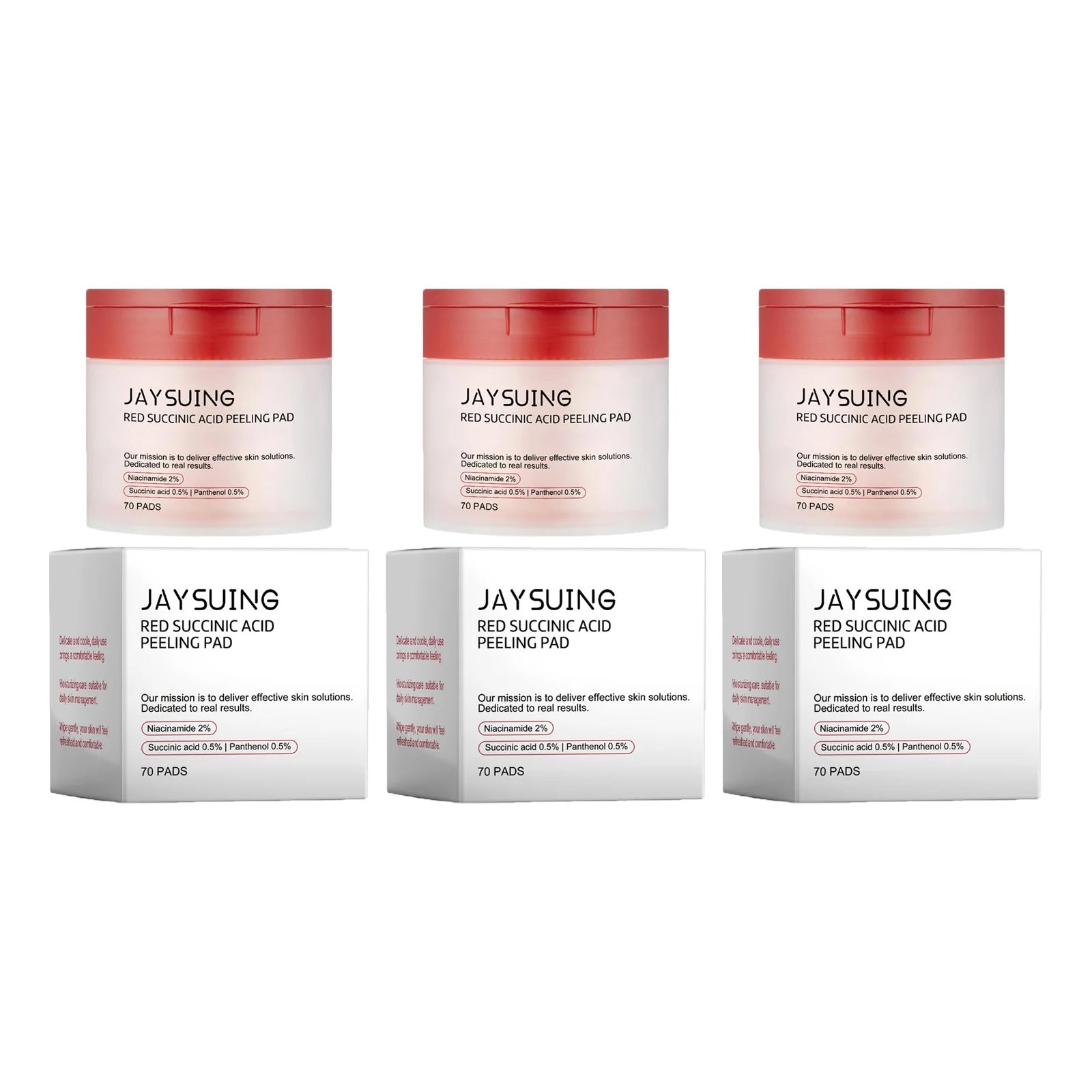 70pcs Red Succinic Acid Peeling Pads Gentle Exfoliation Soothing Moisturizing Delicate Smooth Skin Panthenol Facial Peeling Pads Zpaxo 210pads Boxed