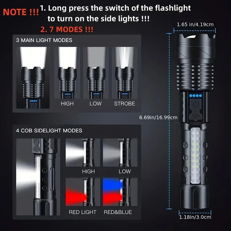 P50 LED Tactical Flashlight 2000LM – Zoomable & Rechargeable Tactical Flashlight Zpaxo