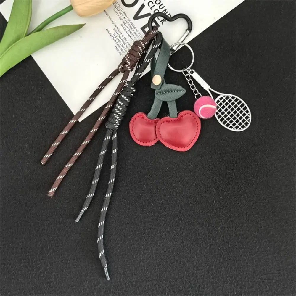 Girl Heart Braided Rope Keychain Hand-Woven Anti-Lost Cherry Shaped Bag Pendant Ornament Handmade Tennis Racket Key Chain Zpaxo