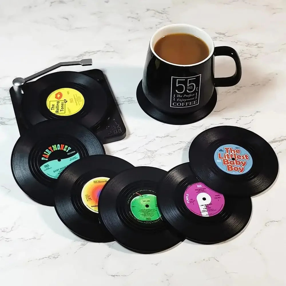 2/4/6PCS Retro Vinyl Record Cup Coaster Anti-slip Coffee Coasters Heat Resistant Music Drink Mug Mat Table Placemat Decor Zpaxo
