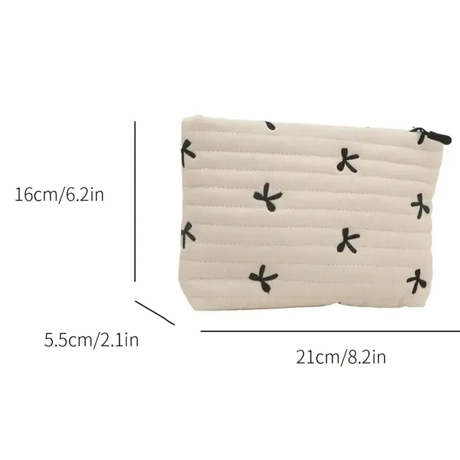 Cute Makeup Bag with Zipper Large Capacity Cosmetic Bag Embroidery Bow Wash Storage Bag Zpaxo