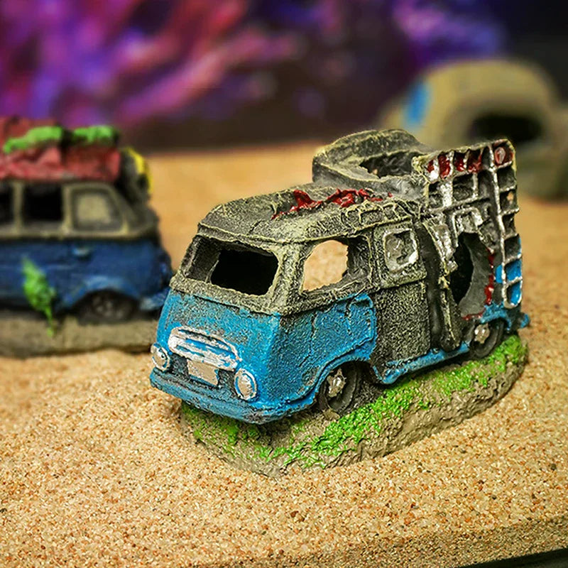 Aquarium Ornament Shaped Like Car Wreckage, Featuring Hiding Holes For Fish And Shrimp, Aquarium Decorations, And Aquascaping. Zpaxo