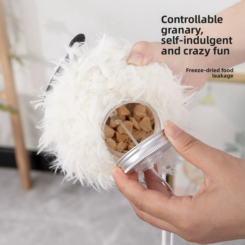 Interactive Cat Feather Wand Toy – Lamb Plush Teaser Stick