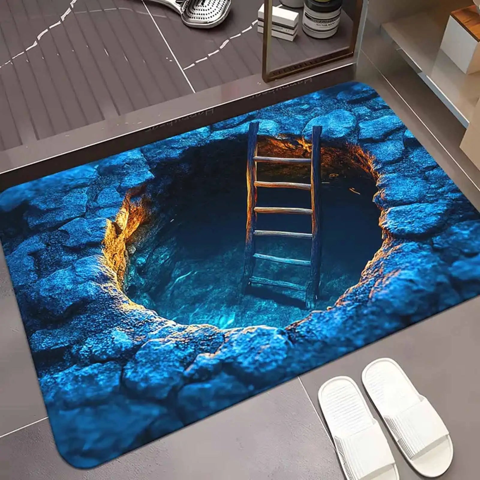 3D Optical Illusion Hole Rug Non Slip Carpet Easy Clean Pet Friendly