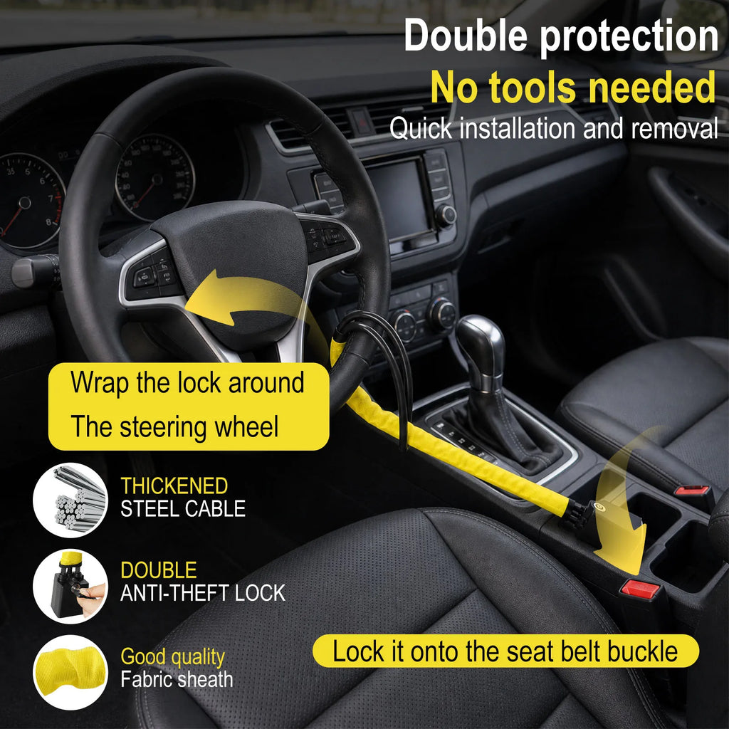 Car Steering Wheel Lock Anti Theft Seat Belt Braided Steel Cable