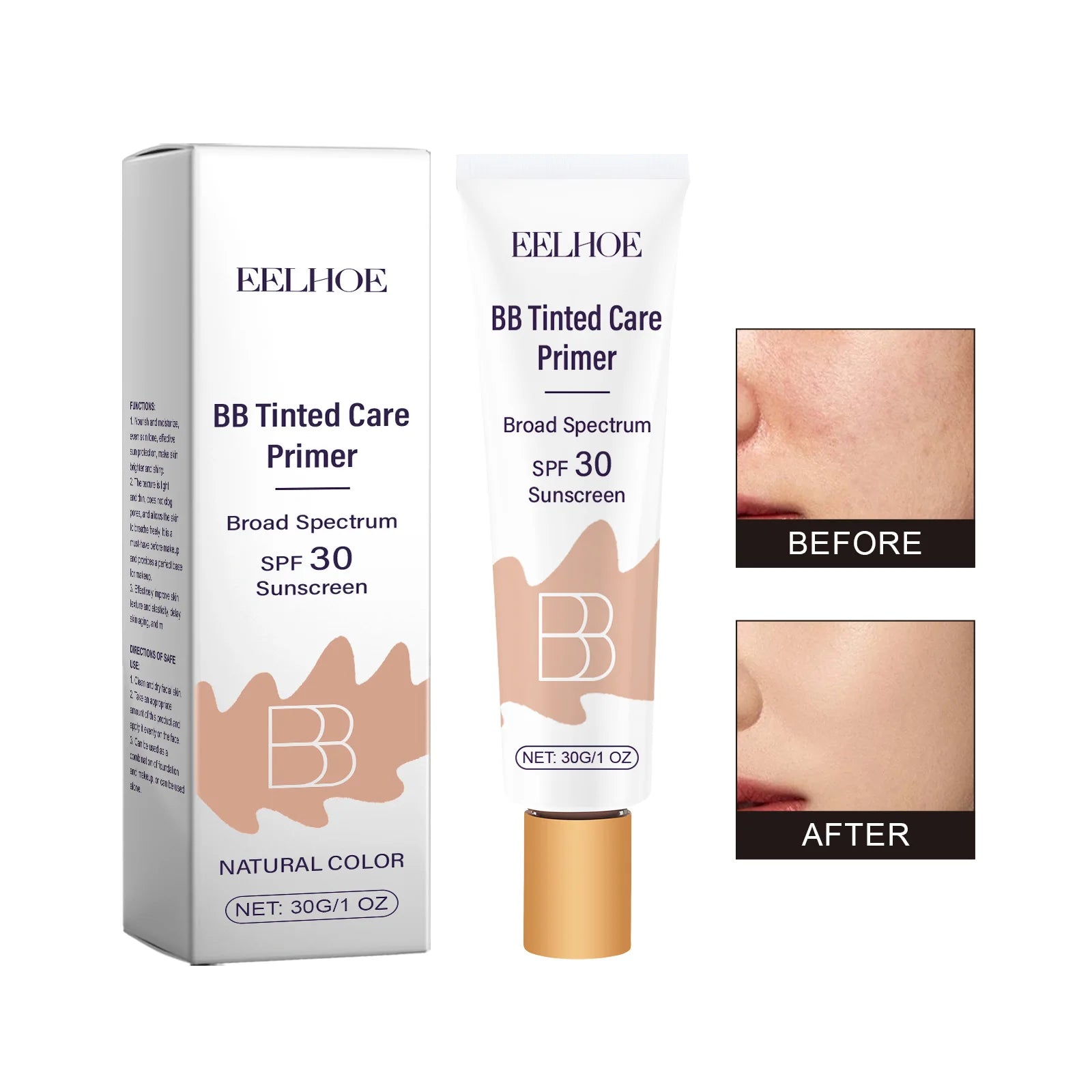 Eelhoe BB Cream SPF 30+ Tinted Moisturizer – All Skin Types BB Cream Zpaxo Natural