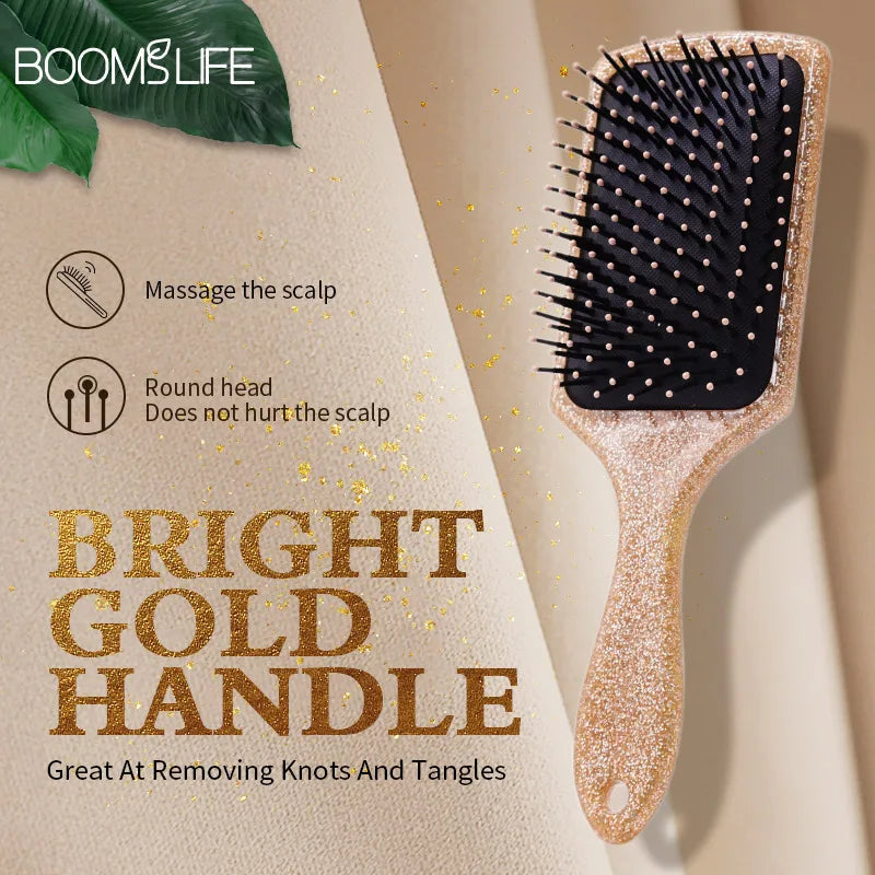 Luxury Gold Paddle Hair Brush Women Anti Static Hair Comb Curly Detangle HairBrush Hairdressing Massage Comb Beauty Styling Tool Zpaxo