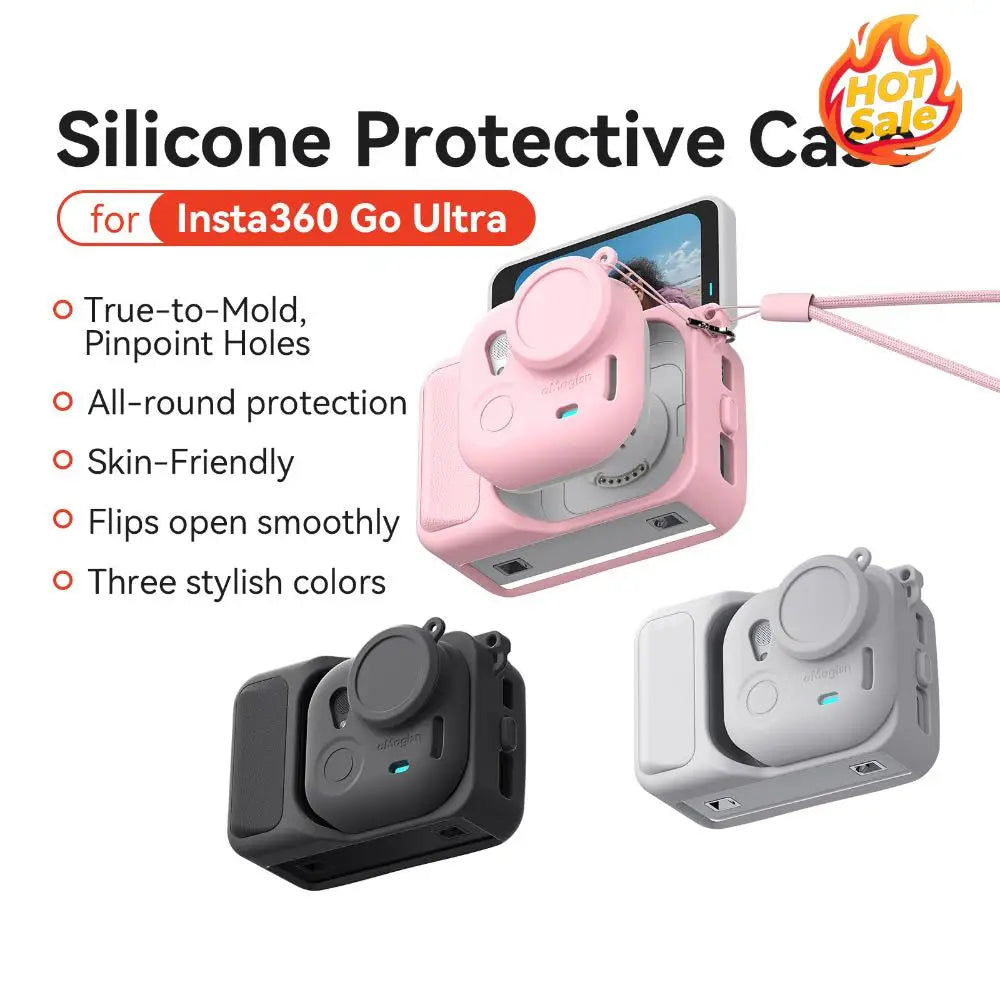 Silicone Protective Case with Neck Hang Rope All-round Protection Shell Camera All-round Protection Cover for Insta 360 GO Ultra Zpaxo