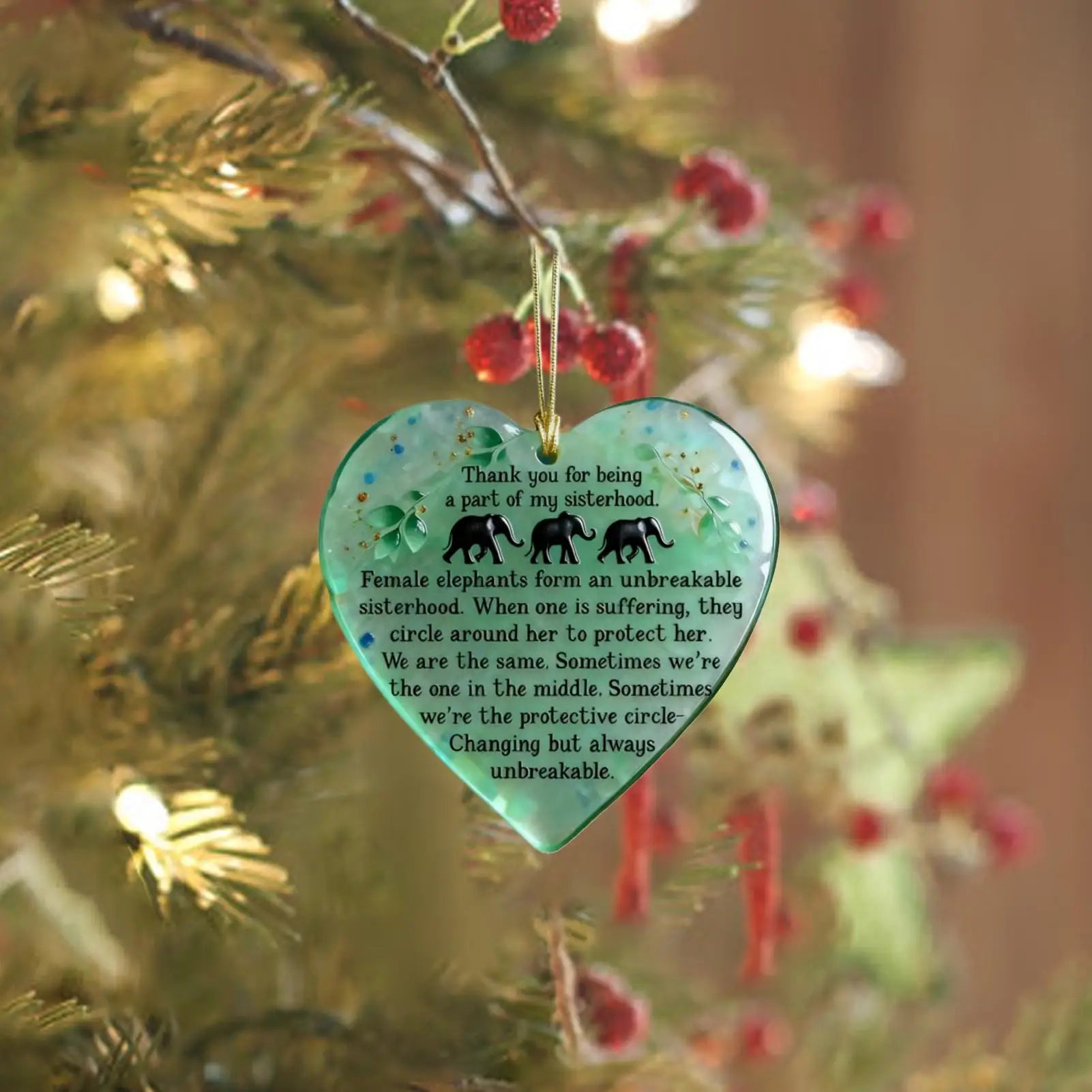 Elephant Sisterhood Ornament Heart Shaped 2D Acrylic Christmas Tree