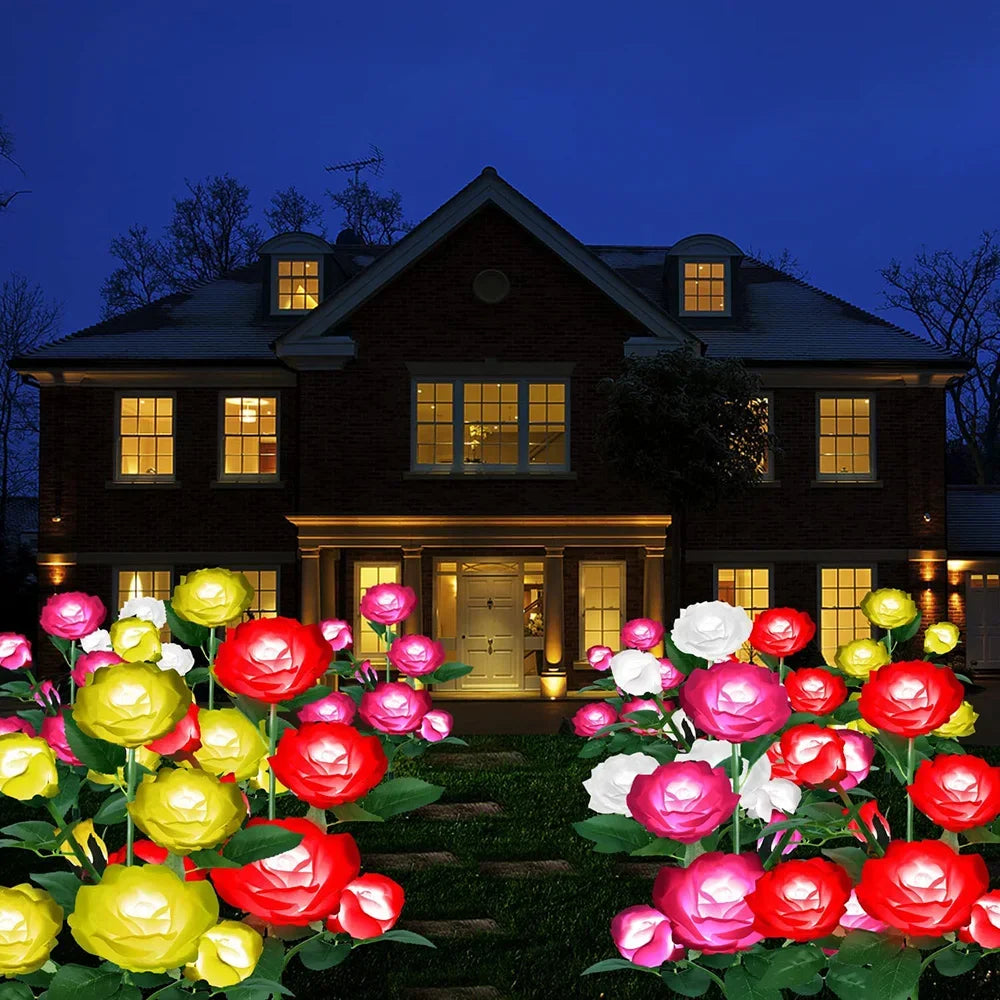 5 Heads Rose Solar Lamp Lights Outdoor Decoration Garden Lights for Yard Patio Garden Wedding Decor Fairy Lights Gardening Zpaxo
