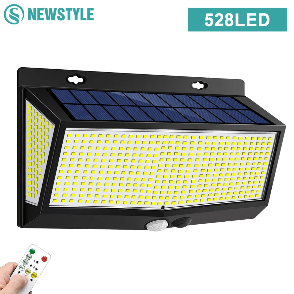 Super Bright 528LED Solar Wall Lamp With Motion Sensor Solar Security Light 3 Lighting Modes Waterproof Powered Floodlights Yard Zpaxo