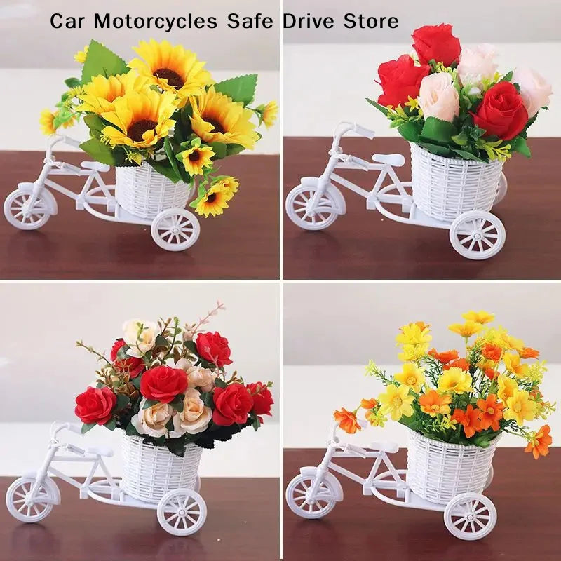 MRattan Flower Basket Vase Tricycle Bicycle Model Home Garden Wedding
