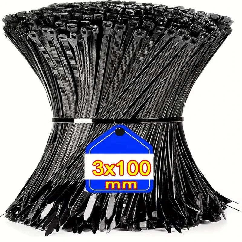 Black Cable Ties Heavy Duty Zip Ties Fastening Ring Self-locking Plastic Nylon Cable Tie Zip for Home Offices Industrial Zpaxo Black-3x100mm 200pcs