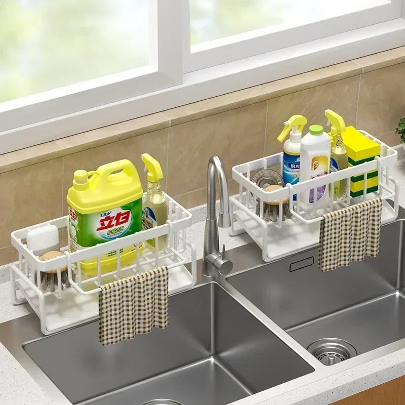 Space Saving Kitchen Sink Dish Rack Sponge Holder Water Drain Basket