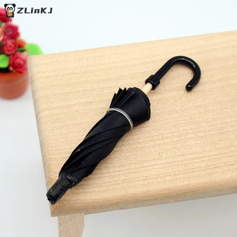 ▶1:12 Dollhouse Simulation Mini Black Umbrella Model Toys Accessories Decoration Retro Miniature Scene Ornaments Zpaxo