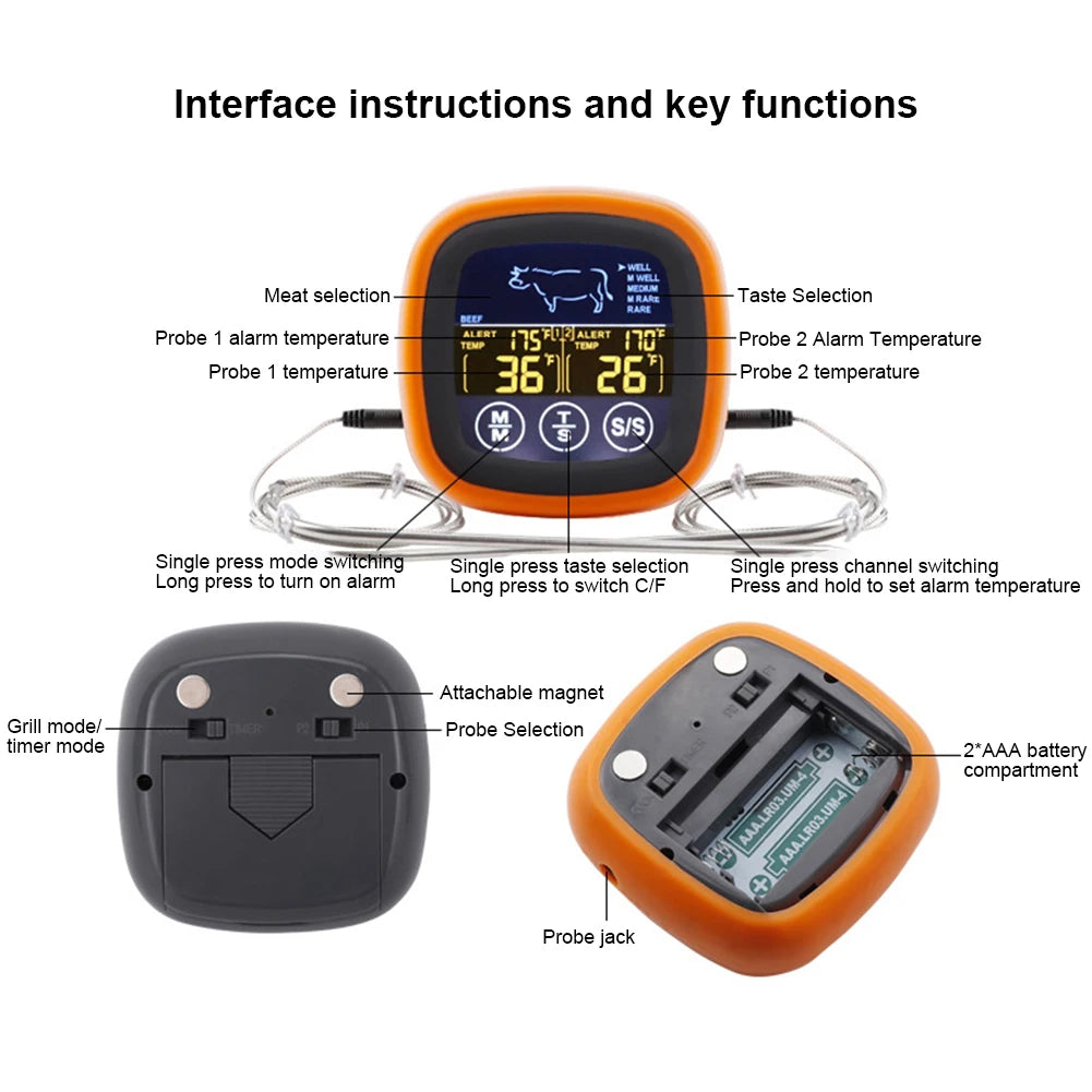 Digital Meat Barbecue Food Temperature Measure Tool Timer Mode
