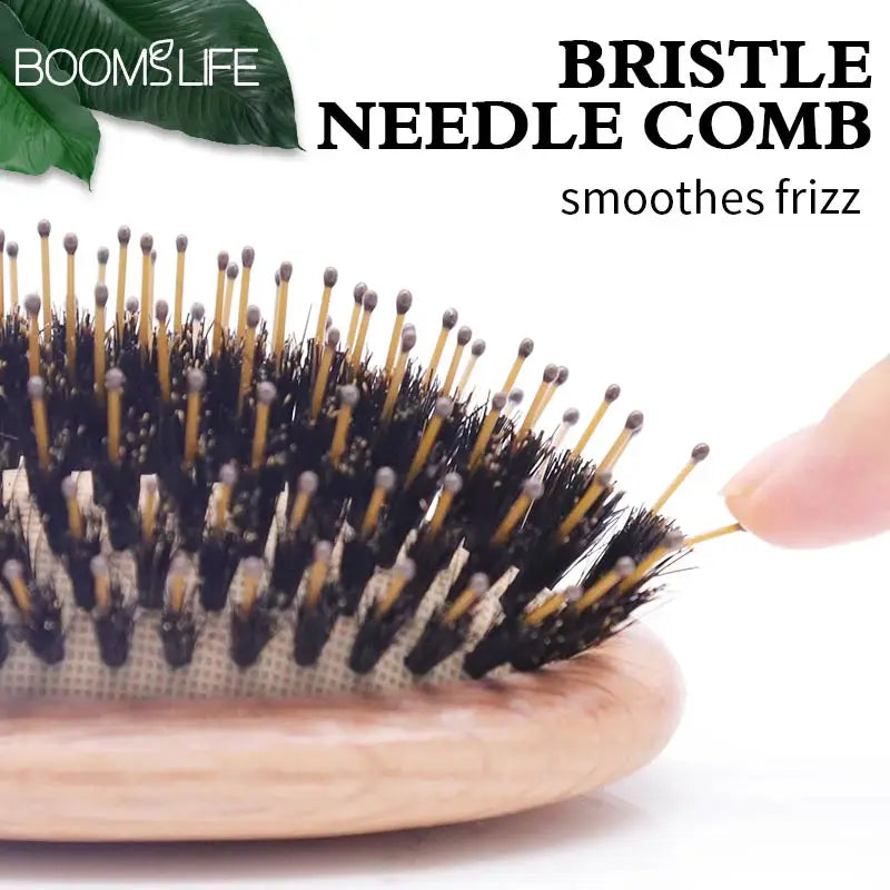 Custom Name Soft Boar Bristle Hair Brush Women Detangling Hairbrush Oak Wood Massage Comb for Wet and Dry Hair Barber Combs Zpaxo
