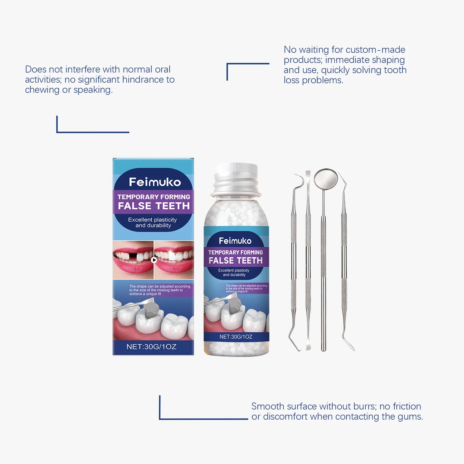 Moldable denture gel for custom false teeth,convenient to use,effectively boosts your smile and restores confident dental beauty Zpaxo