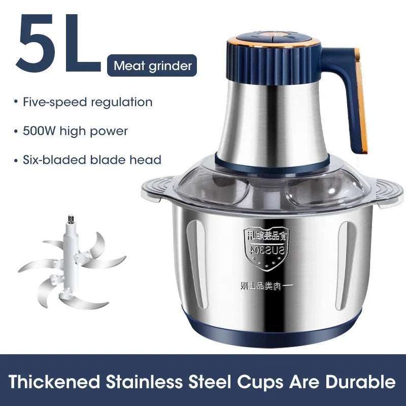 High-quality 5L Stainless Steel Electric Meat Grinder Food Grinder Multi-purpose Vegetable Cutter Baby Food Maker Chopper Mincer Zpaxo EU Plug-C