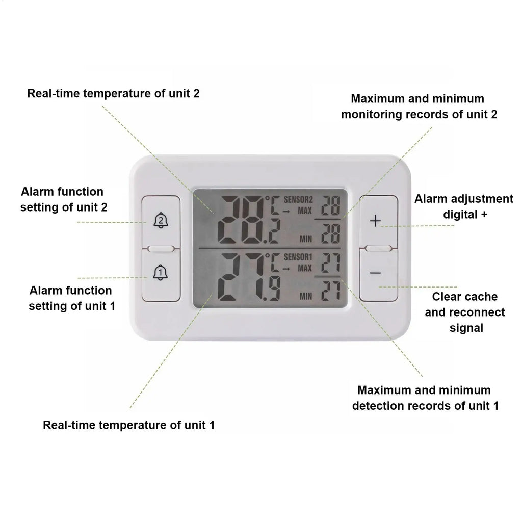 Wireless Refrigerator Temperature Measure Tool Double Sensor Fridge