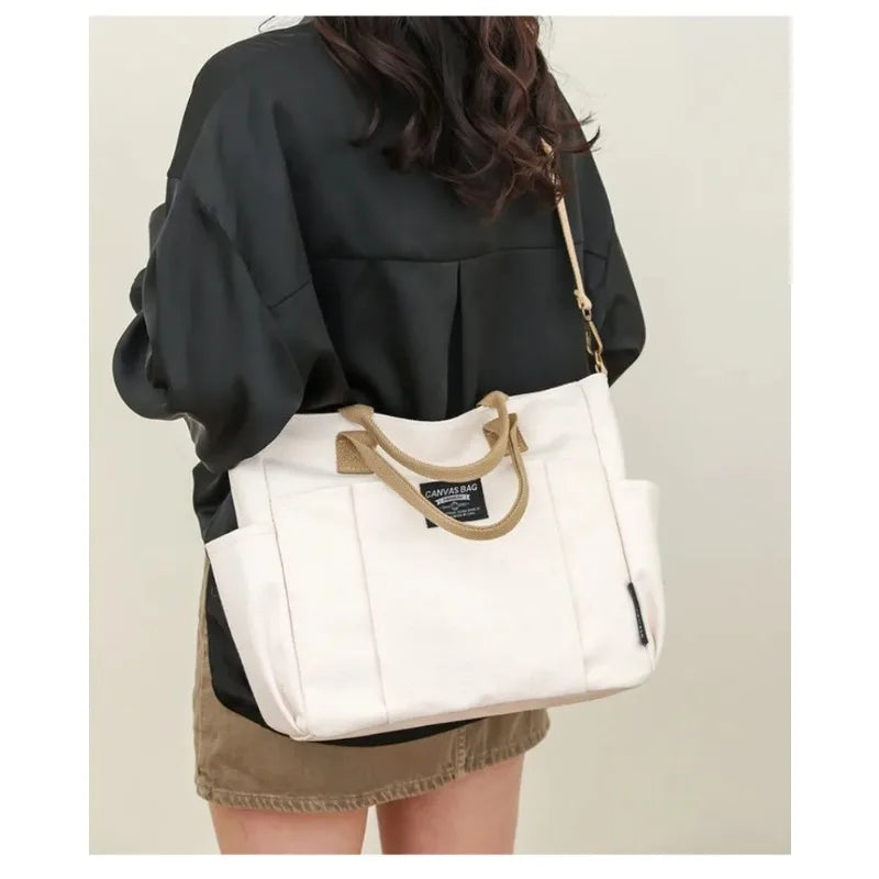 Large Capacity Canvas Tote Bag Women Simple Horizontal Shoulder
