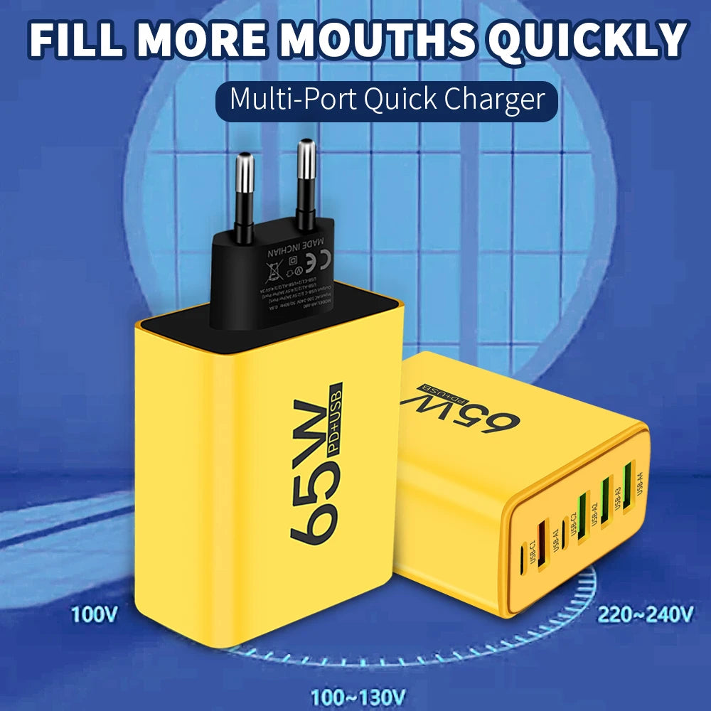 65W 6-Port USB-C PD Fast Wall Charger – iPhone & Android USB Wall Charger Zpaxo