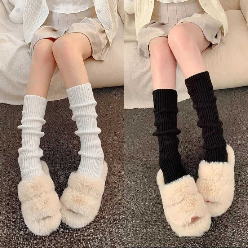 Y2K Black Knitted Long Socks Autumn Winter Thicken Warm Foot Cover