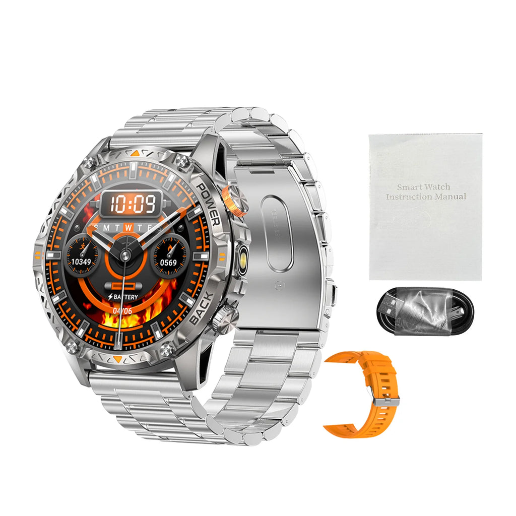 Outdoor Sports Smartwatch 1.7 Inch HD Screen 100+ Sport Modes Fitness Tracker with Health Monitoring Built-in Flashlight Zpaxo Silver Steel
