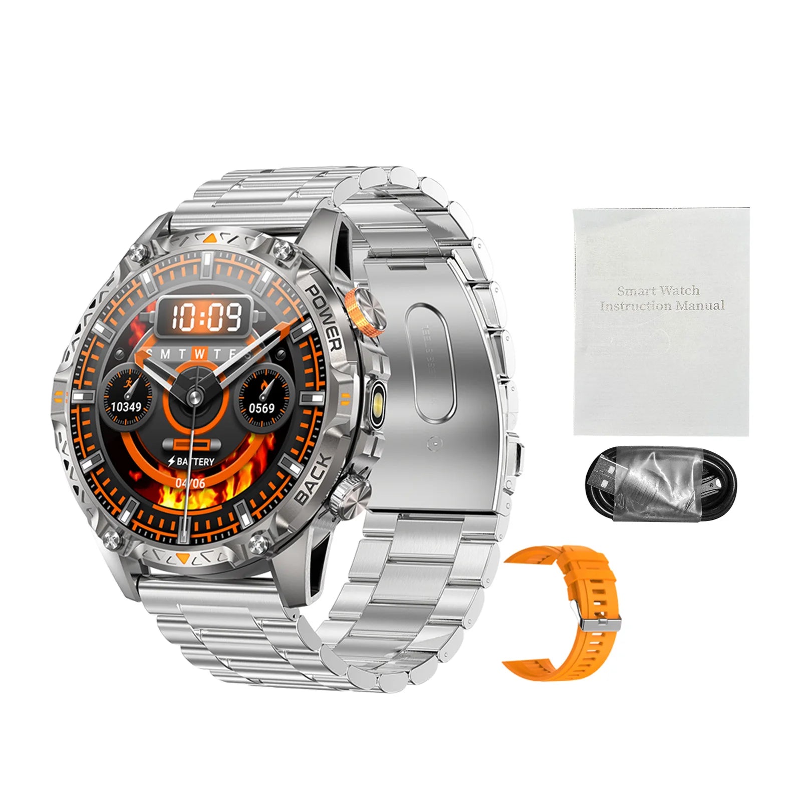 Outdoor Sports Smartwatch 1.7 Inch HD Screen 100+ Sport Modes Fitness Tracker with Health Monitoring Built-in Flashlight Zpaxo Silver Steel