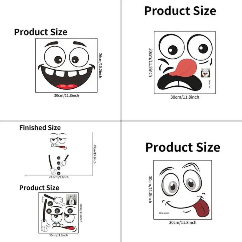 652F 4Pieces Funny Stickers PVC Adhesive Decals Smiling Design Zpaxo