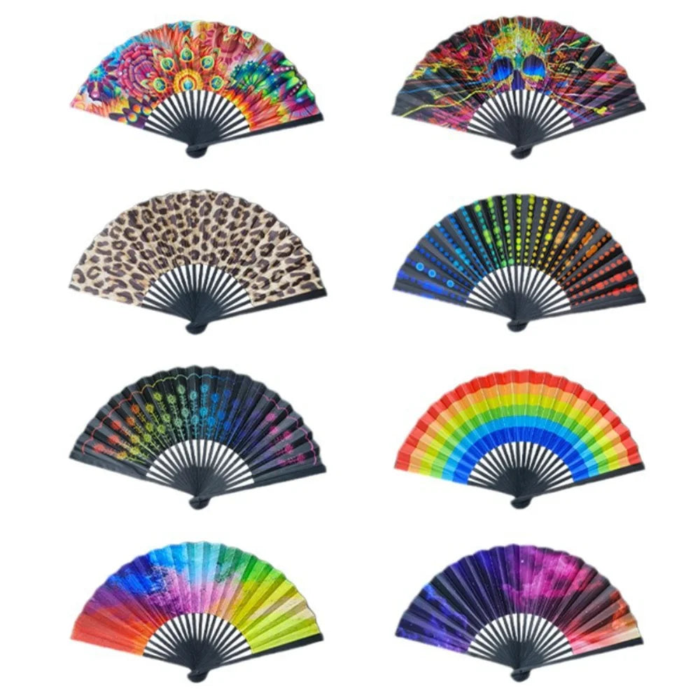 Leopard Print Folding Fan – 23cm Portable Satin Cloth, Black Frame Decorative Folding Fan Zpaxo