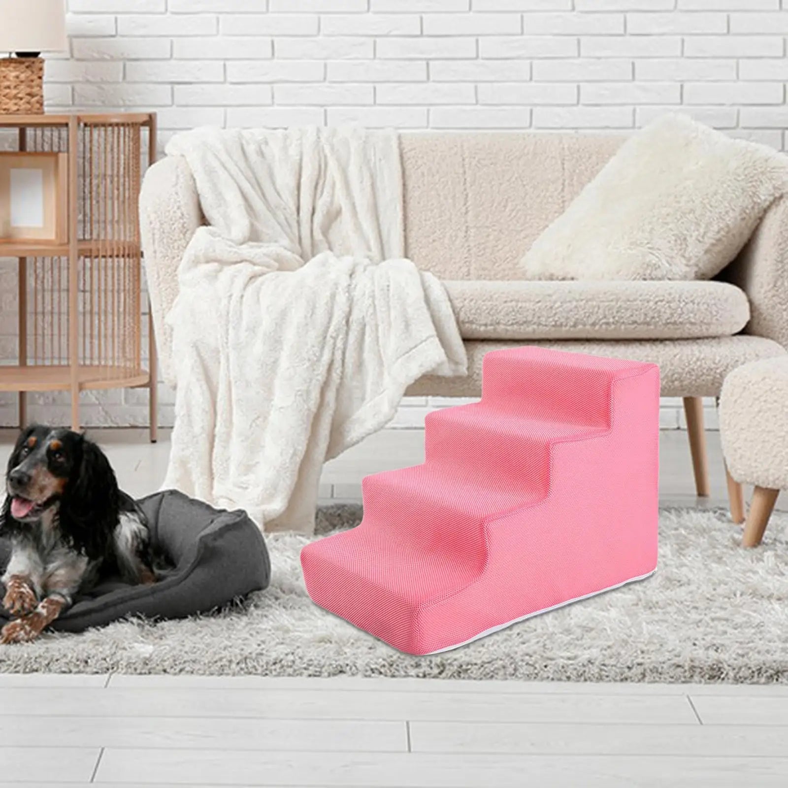 High Density Pet Steps Ladder Cat Ramp Balanced Pet Steps Dog Steps for Sofa Small Dogs and Cats Couch High Beds Puppy Supplies Zpaxo Pink 4 Steps
