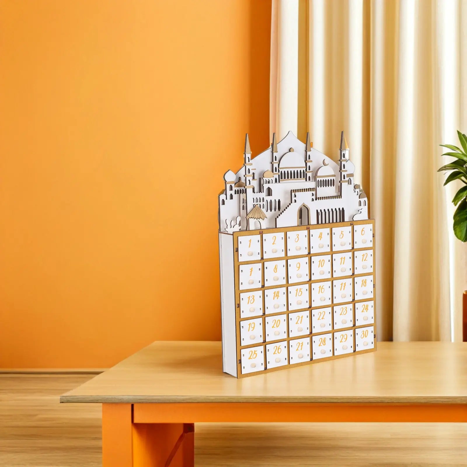 Islamic Wooden Advent Calendar Ramadan 30-Day Countdown Drawers LED